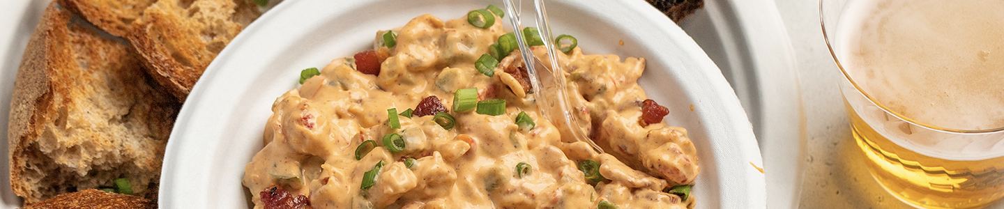 Crawfish dip served in a Chinet Classic bowl